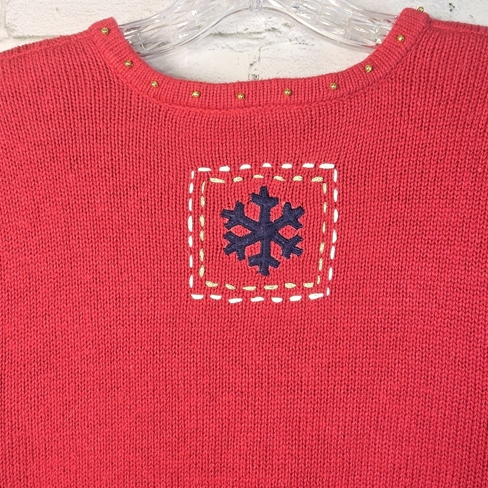 VINTAGE ERIKA CHRISTMAS CARDIGAN RED SNOWMEN CHRISTMAS TREE GINGERBREAD WOMENS M - Picture 4 of 8